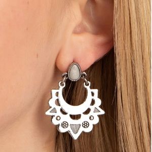 Silver White Stone Post Back Earrings